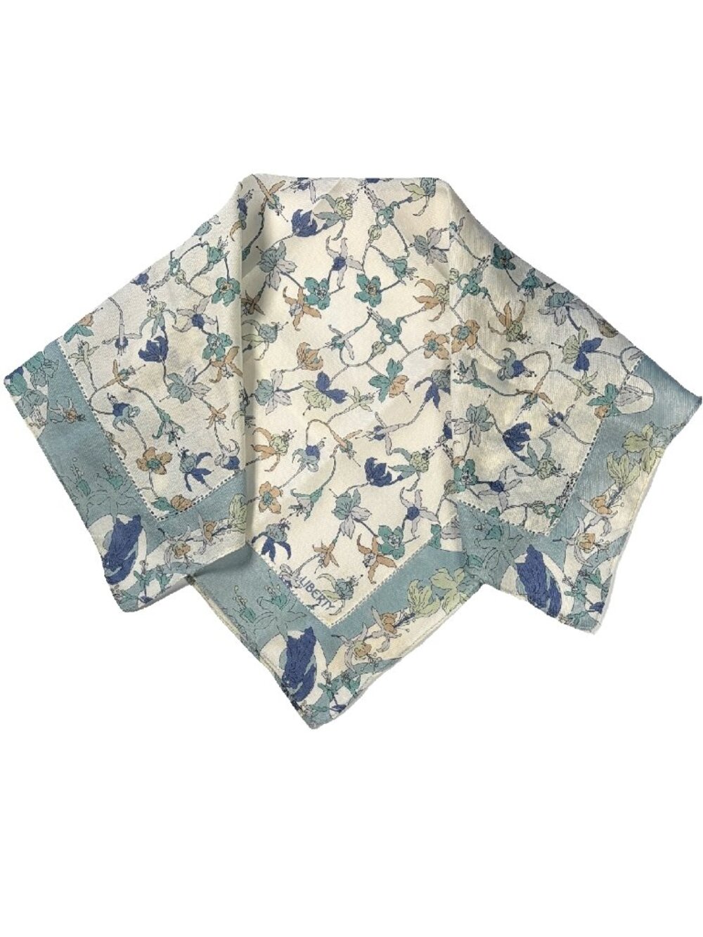 Liberty of London Cotton Floral Scarf Blue Ivory 20"